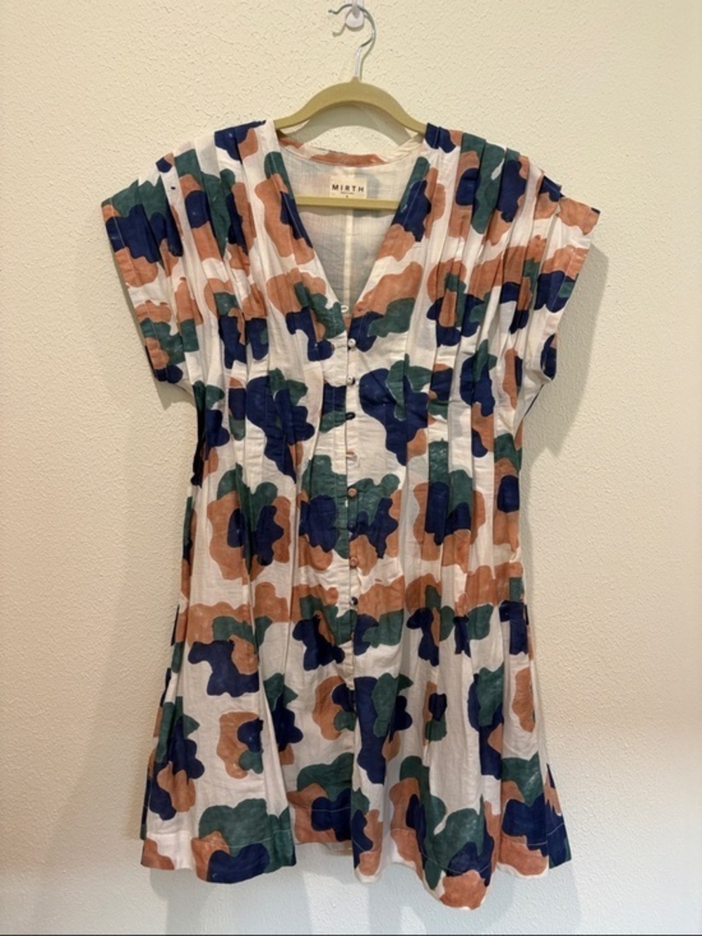Mirth Button-Front Floral Print Dress in Navy, Green & Tan